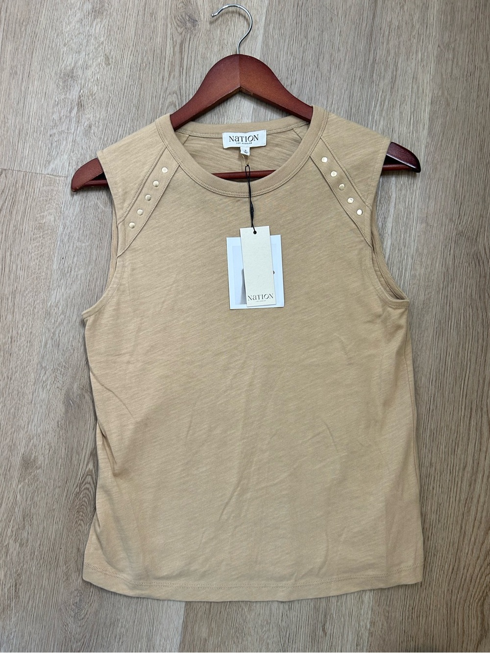 NWT Nation LA 100% Cotton Tan Toffee Gold Button Muscle Tank Top